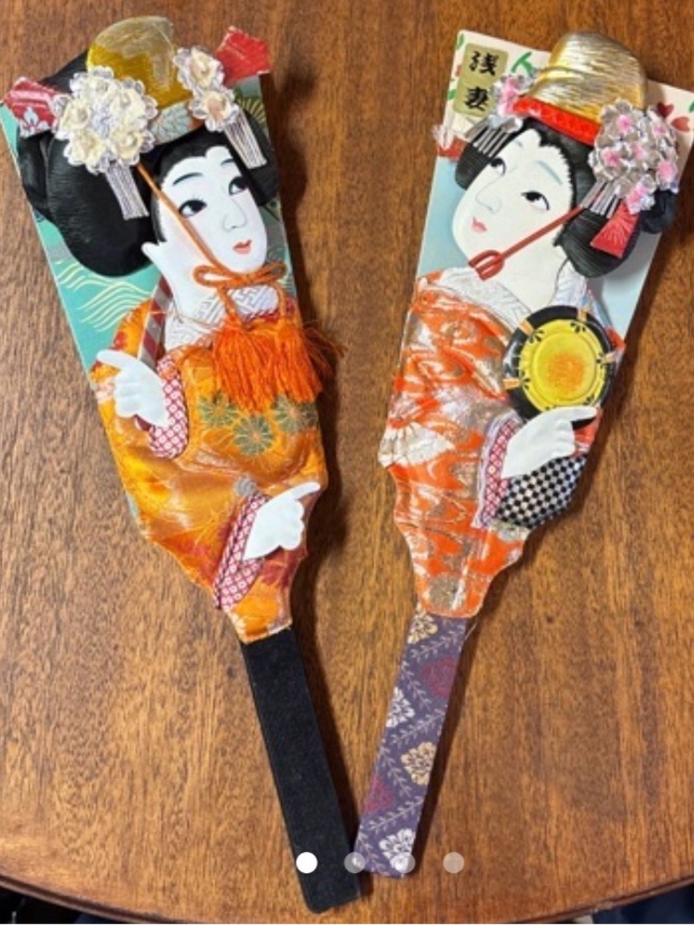 Vintage Showa Era Japanese Hagoita Paddles - Hand Painted Bamboo & Floral Backs
